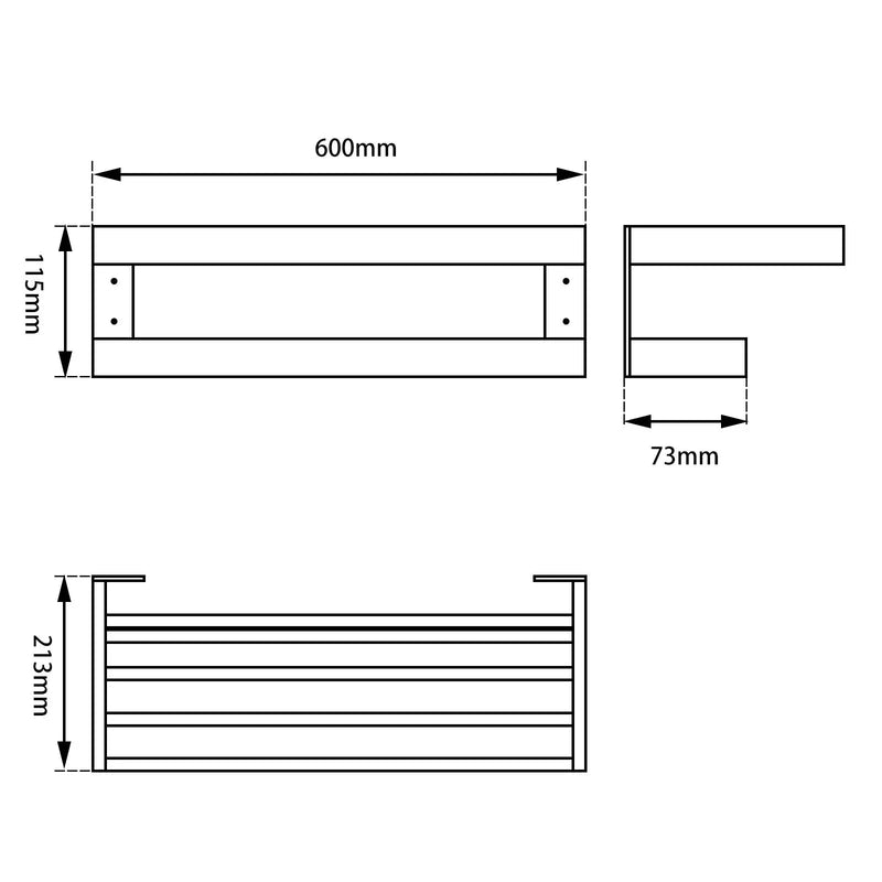 IVANO Series Chrome Double Towel Holder 600mm FIL Kitchen Bathroom