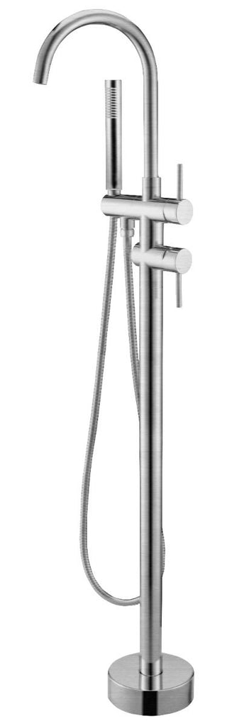 Pentro Round Brushed Nickel Freestanding Bath Mixer With Hand held Shower