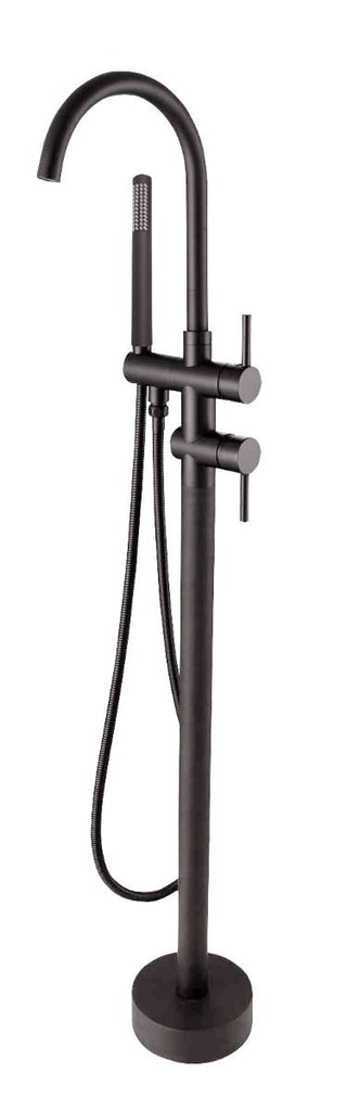 AUQAPERLA Pentro Round Gun Metal Grey Freestanding Bath Mixer With Hand held Shower