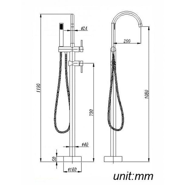 Pentro Round Black Freestanding Bath Mixer With Hand held Shower