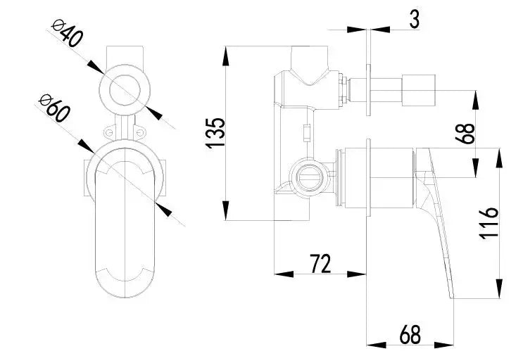 Sulu II Wall Diverter Mixer Trim Kits - FIL Kitchen Bathroom