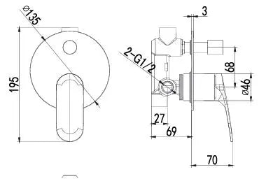 Sulu II Wall Diverter Mixer Rough-In Body