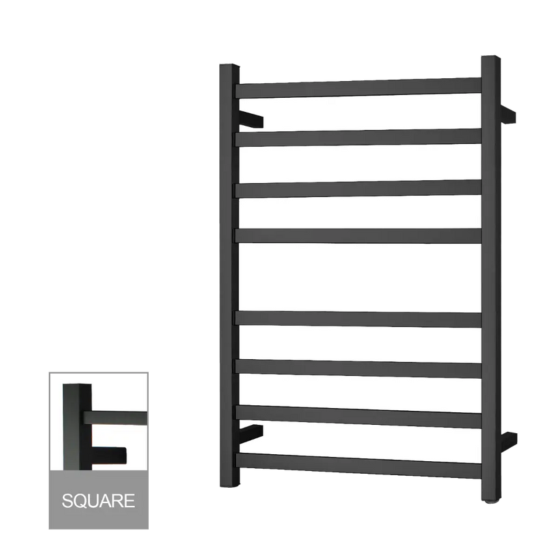 Square Electric Heated Towel Rack 8 Bars Chrome/Black FIL Kitchen Bathroom