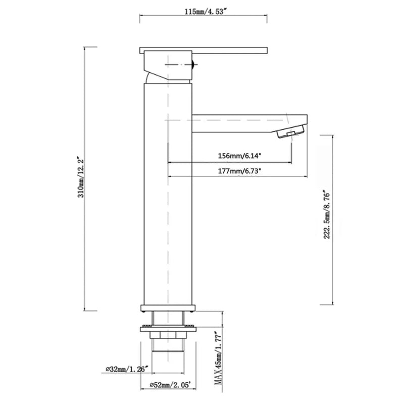 Cavallo Chrome/Matte Black Square Tall Basin Mixer FIL Kitchen Bathroom