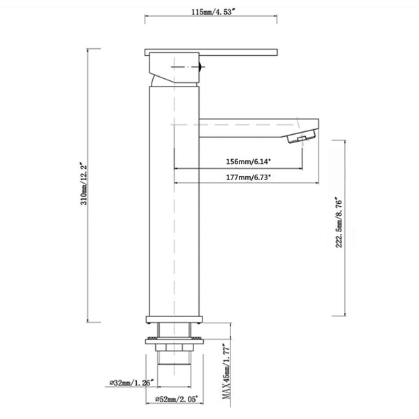 Cavallo Chrome/Matte Black Square Tall Basin Mixer