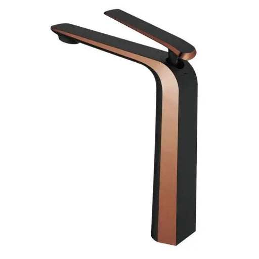 Esperia Matt Black & Rose Gold Tall Basin Mixer Bench Top Solid Brass - FIL Kitchen Bathroom