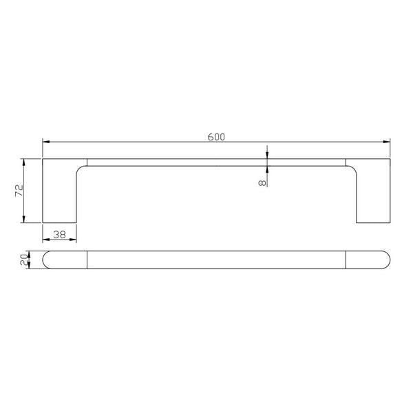 AU Single Towel Rail 600mm Chrome and Colours