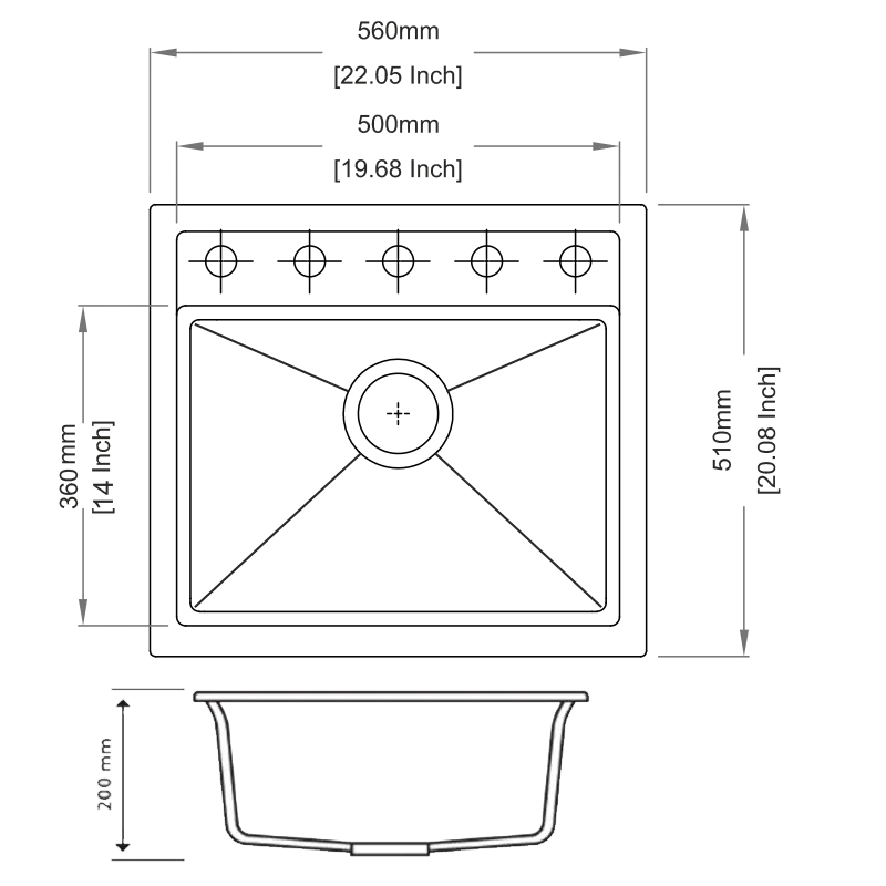 560 x 510 x 200mm Carysil Black Single Bowl Granite Top/Flush/Under Mount Kitchen/Laundry Sink FIL Kitchen Bathroom