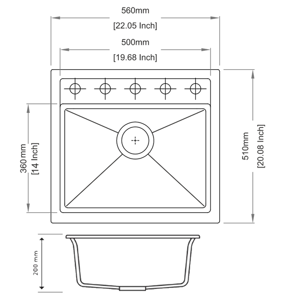 560 x 510 x 200mm Carysil Concrete Grey Single Bowl Granite Top/Flush/Under Mount Kitchen/Laundry Sink