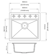 560 x 510 x 200mm Carysil White Single Bowl Granite Top/Flush/Under Mount Kitchen/Laundry Sink FIL Kitchen Bathroom