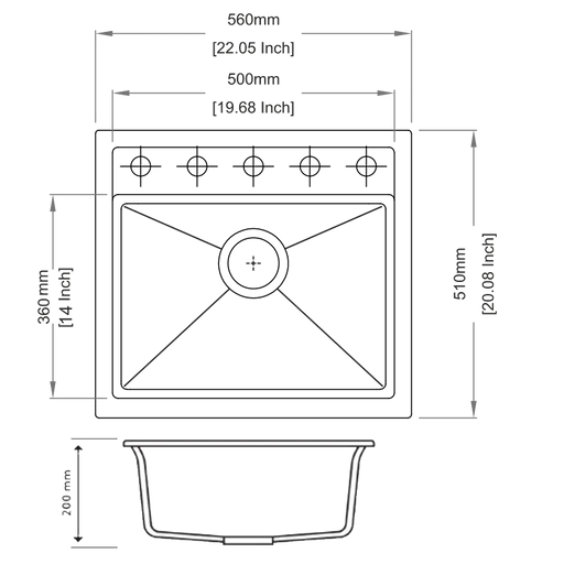 560 x 510 x 200mm Carysil Black Single Bowl Granite Top/Flush/Under Mount Kitchen/Laundry Sink FIL Kitchen Bathroom