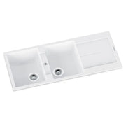 1160 x 500 x 200mm Carysil Black/White Double Bowl with Drainer Board Granite Kitchen Sink Top Mount FIL Kitchen Bathroom