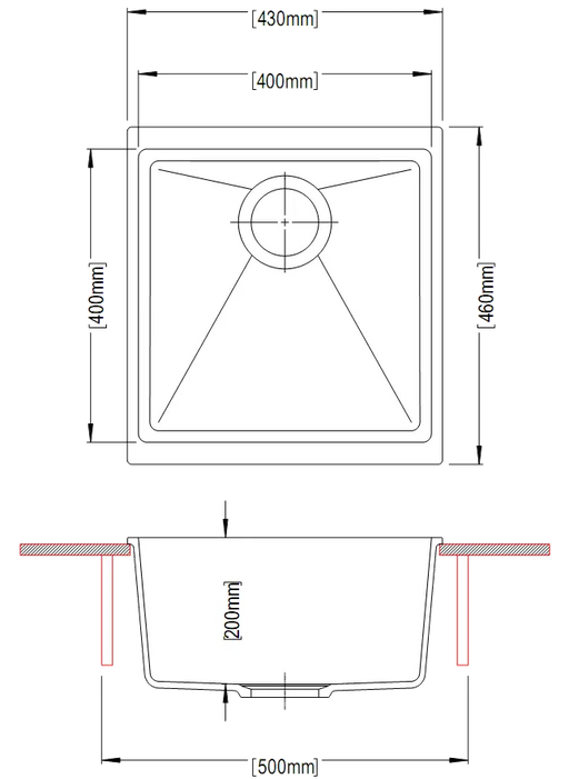 Black Carysil Granite Single Bowl Kitchen Sink 430x460x200mm Aquaperla