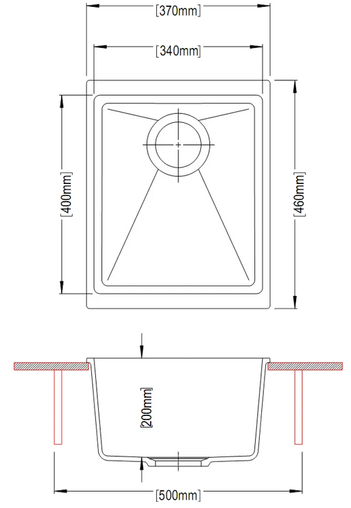 370 x 460 x 200mm Carysil Black/White Single Bowl Granite Kitchen/Laundry Sink Top/Flush/Under Mount FIL Kitchen Bathroom
