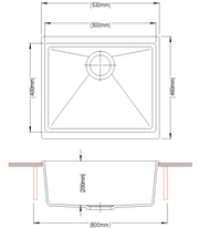 530 x 460 x 200mm Carysil Black/White Single Bowl Granite Kitchen/Laundry Sink Top/Flush/Under Mount FIL Kitchen Bathroom