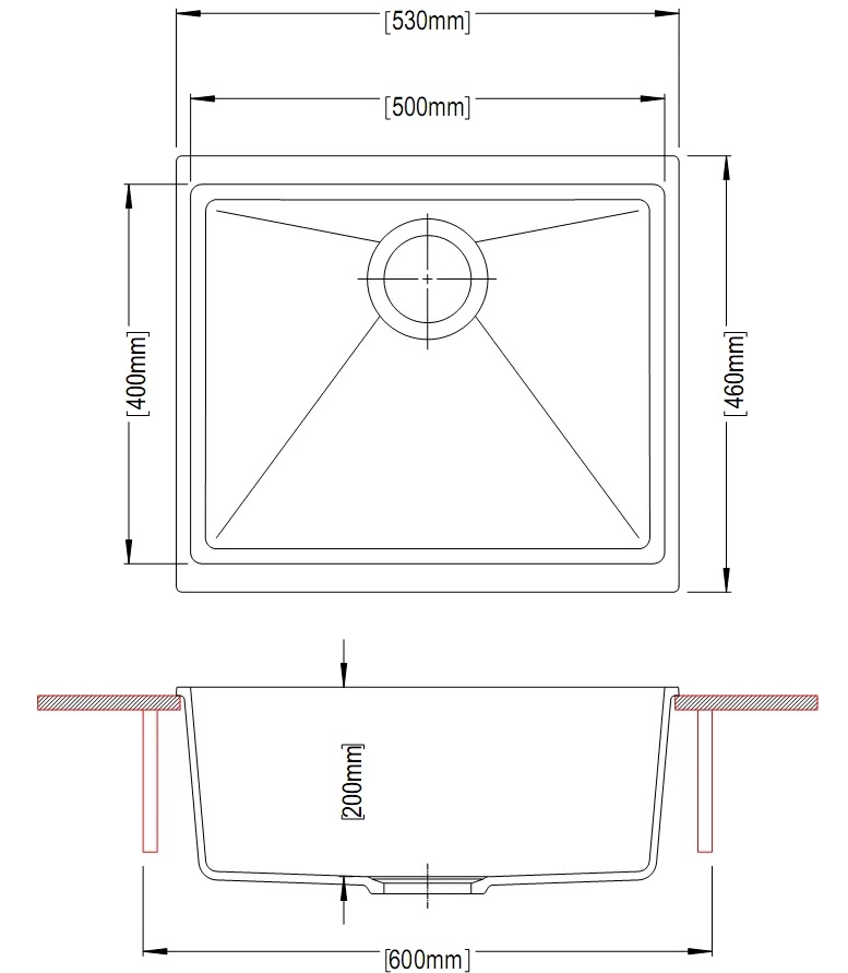 530 x 460 x 200mm Carysil Black/White Single Bowl Granite Kitchen/Laundry Sink Top/Flush/Under Mount FIL Kitchen Bathroom
