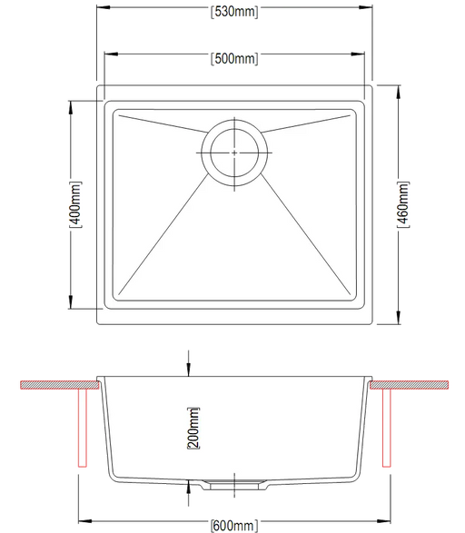 530 x 460 x 200mm Carysil Black/White Single Bowl Granite Kitchen/Laundry Sink Top/Flush/Under Mount FIL Kitchen Bathroom