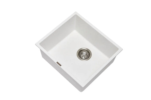 457 x 406 x 200mm Carysil White Single Bowl Granite Stone Kitchen/Laundry Sink Top/Flush/Under Mount FIL Kitchen Bathroom