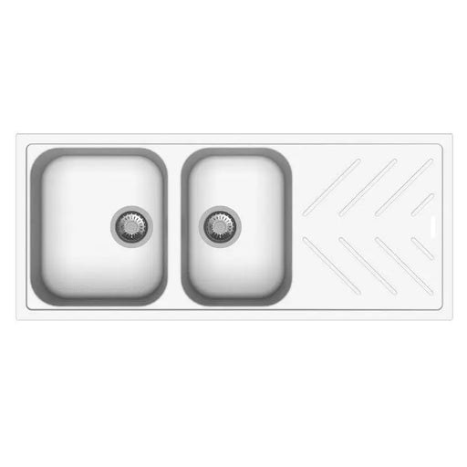1160x500x200mm Black/White Granite Quartz Stone 1 and 3/4 Kitchen Sink Double Bowls Drainboard Topmount FIL Kitchen Bathroom