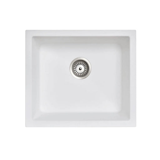 533 x 457 x 205mm Carysil White Single Bowl Granite Kitchen/Laundry Sink Top/Flush/Under Mount FIL Kitchen Bathroom
