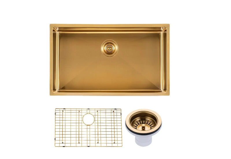 762x457x254mm 1.2mm Handmade Single Bowl Top/Undermount Kitchen/Laundry Sink Chrome/Grey/Gold FIL Kitchen Bathroom