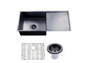 304 Stainless Steel Chrome/Grey/Gold PVD Coating Single Bowl Kitchen Sink with Drainer(Round Edges,with Bottom Tray)960*450*230mm FIL Kitchen Bathroom