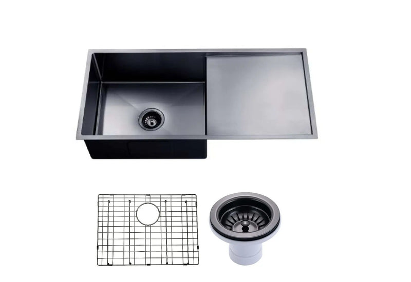 304 Stainless Steel Chrome/Grey/Gold PVD Coating Single Bowl Kitchen Sink with Drainer(Round Edges,with Bottom Tray)960*450*230mm FIL Kitchen Bathroom