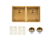 820x457x230mm 1.2mm Handmade Top/Undermount Double Bowls Kitchen Sink Chrome/Grey/Brushed Gold FIL Kitchen Bathroom