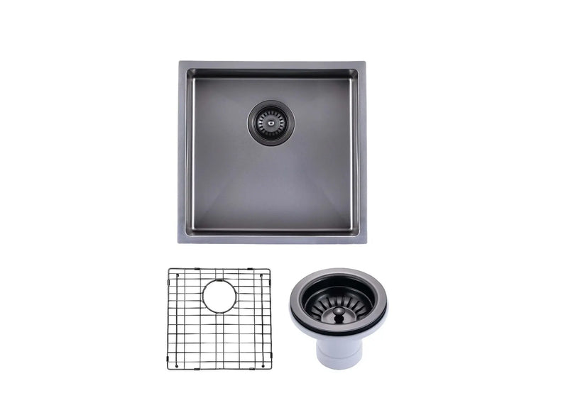 440x440x205mm Satin/Grey/Gold Stainless Steel Handmade Single Bowl Sink for Flush Mount and Undermount FIL Kitchen Bathroom