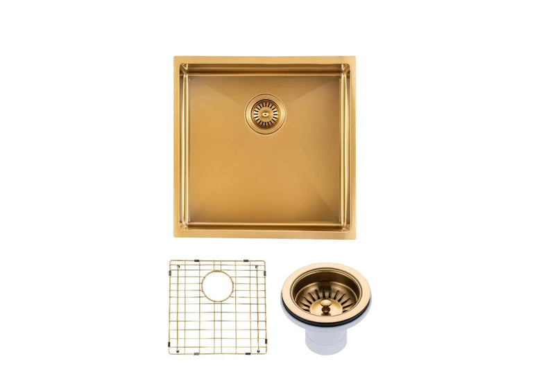 440x440x205mm Satin/Grey/Gold Stainless Steel Handmade Single Bowl Sink for Flush Mount and Undermount FIL Kitchen Bathroom