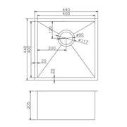 440x440x205mm Satin/Grey/Gold Stainless Steel Handmade Single Bowl Sink for Flush Mount and Undermount FIL Kitchen Bathroom