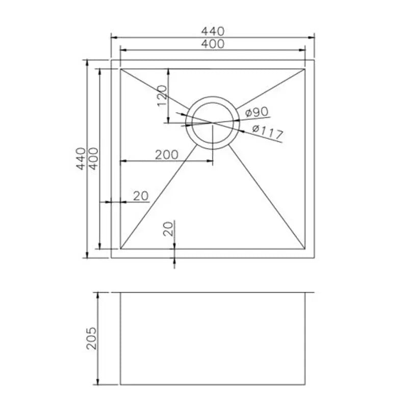 440x440x205mm Satin/Grey/Gold Stainless Steel Handmade Single Bowl Sink for Flush Mount and Undermount FIL Kitchen Bathroom