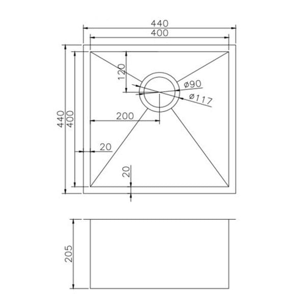 440x440x205mm Satin/Grey/Gold Stainless Steel Handmade Single Bowl Sink for Flush Mount and Undermount