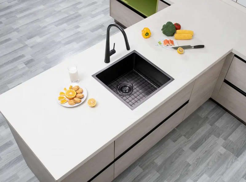 440x440x205mm Satin/Grey/Gold Stainless Steel Handmade Single Bowl Sink for Flush Mount and Undermount FIL Kitchen Bathroom