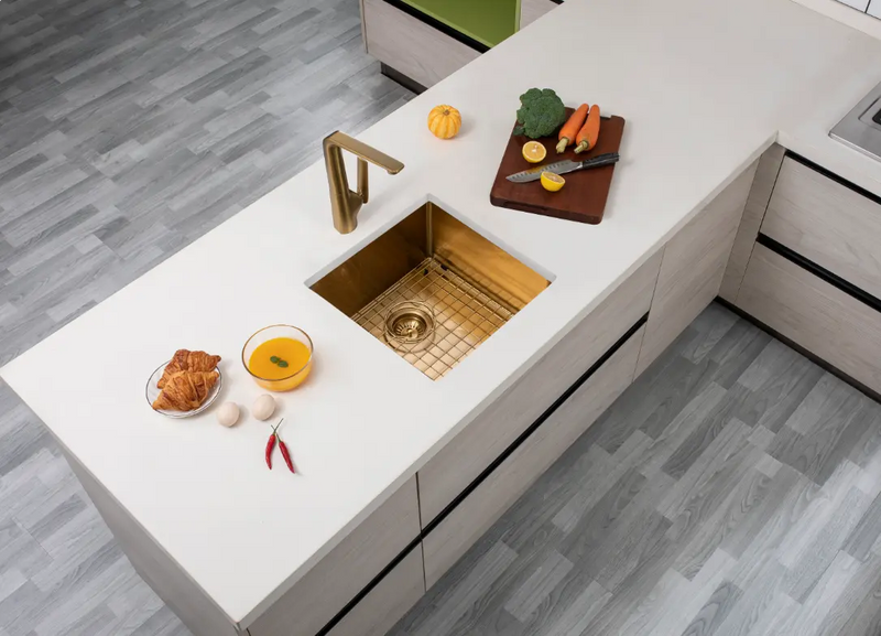 440x440x205mm Satin/Grey/Gold Stainless Steel Handmade Single Bowl Sink for Flush Mount and Undermount FIL Kitchen Bathroom