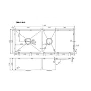 1160x460x230mm Handmade Kitchen Sink One and Half Double Bowls with Drainer Board FIL Kitchen Bathroom