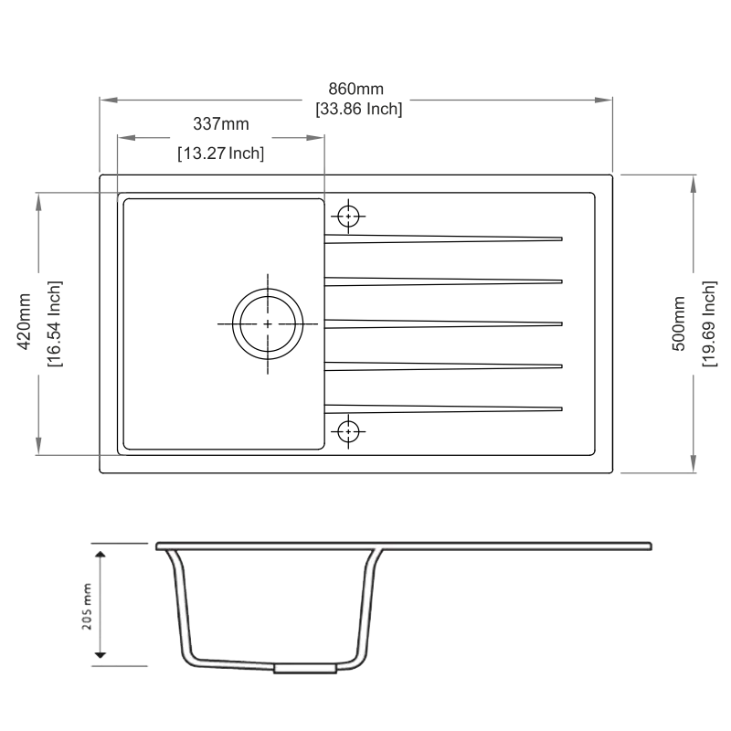 860 x 500 x 205mm Carysil Black/White/Grey Single Bowl With Drainer Board Granite Kitchen Sink Top/Flush/Under Mount FIL Kitchen Bathroom