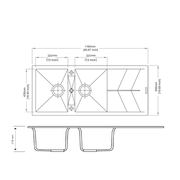 1160 x 500 x 210mm Carysil Black/White/Grey Double Bowl Drainer Board Granite Kitchen Sink Top/Flush/Under Mount FIL Kitchen Bathroom