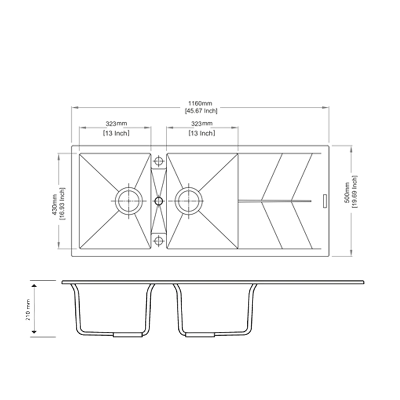 1160 x 500 x 210mm Carysil Black/White/Grey Double Bowl Drainer Board Granite Kitchen Sink Top/Flush/Under Mount FIL Kitchen Bathroom