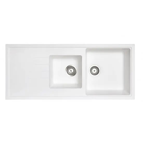 1160 x 500 x 205mm Carysil Black/White/Grey 1 and A Half Bowl With Drainer Board Granite Kitchen Sink Top/Flush/Under Mount FIL Kitchen Bathroom