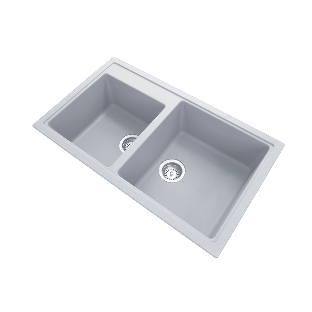 860 x 500 x 205mm Carysil Black/White/Grey Double Bowl Granite Kitchen Sink Top/Flush/Under Mount