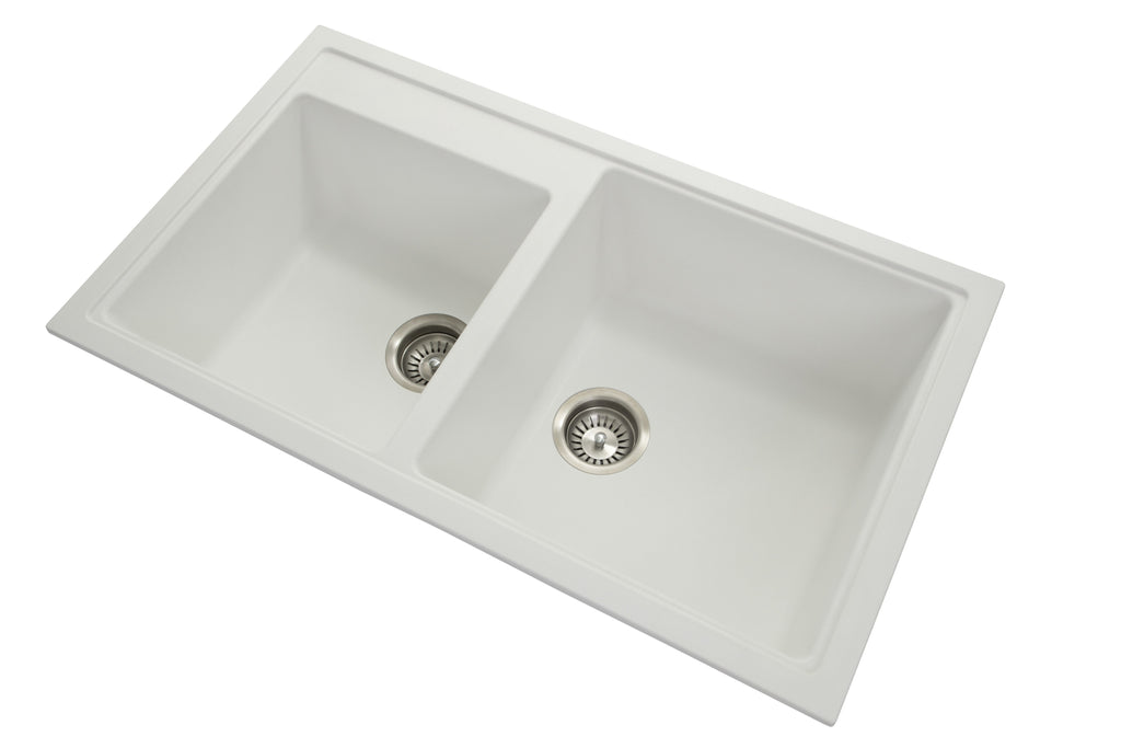 860 x 500 x 205mm Carysil Black/White/Grey Double Bowl Granite Kitchen Sink Top/Flush/Under Mount