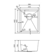 380x440x200mm 1.2mm Handmade Top/Undermount Single Bowl Kitchen Sink FIL Kitchen Bathroom