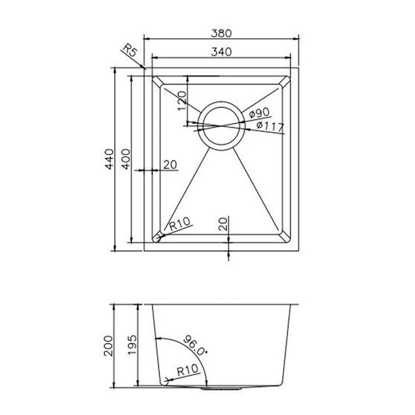 380x440x200mm 1.2mm Handmade Top/Undermount Single Bowl Kitchen Sink