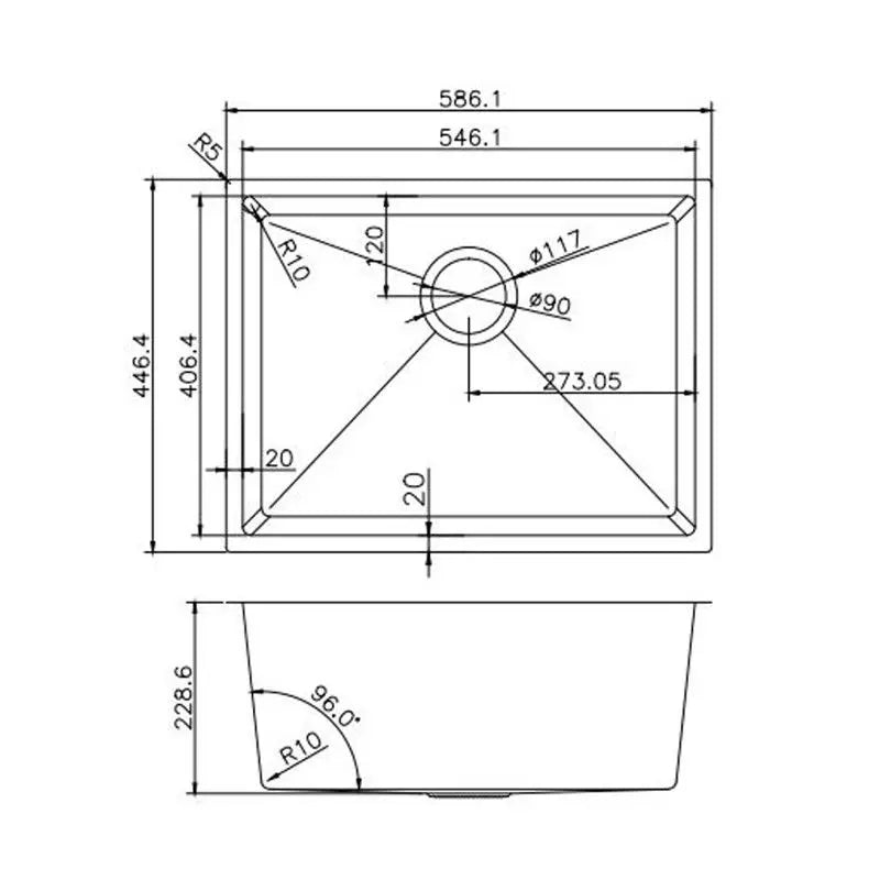 586x450x230mm 1.2mm Handmade Top/Undermount Single Bowl Kitchen Sink Stainless Steel FIL Kitchen Bathroom