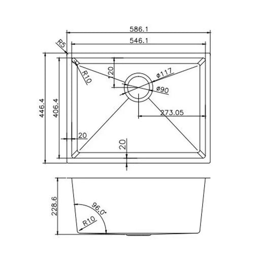 586x450x230mm 1.2mm Handmade Top/Undermount Single Bowl Kitchen Sink Stainless Steel FIL Kitchen Bathroom