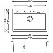780 x 510 x 220mm Carysil Black Single Bowl Granite Stone Kitchen Sink Top/Under Mount FIL Kitchen Bathroom