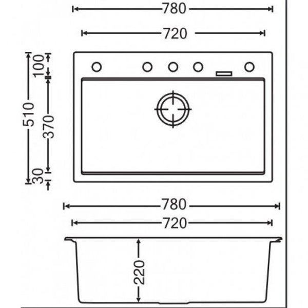 780 x 510 x 220mm Carysil Black Single Bowl Granite Stone Kitchen Sink Top/Under Mount