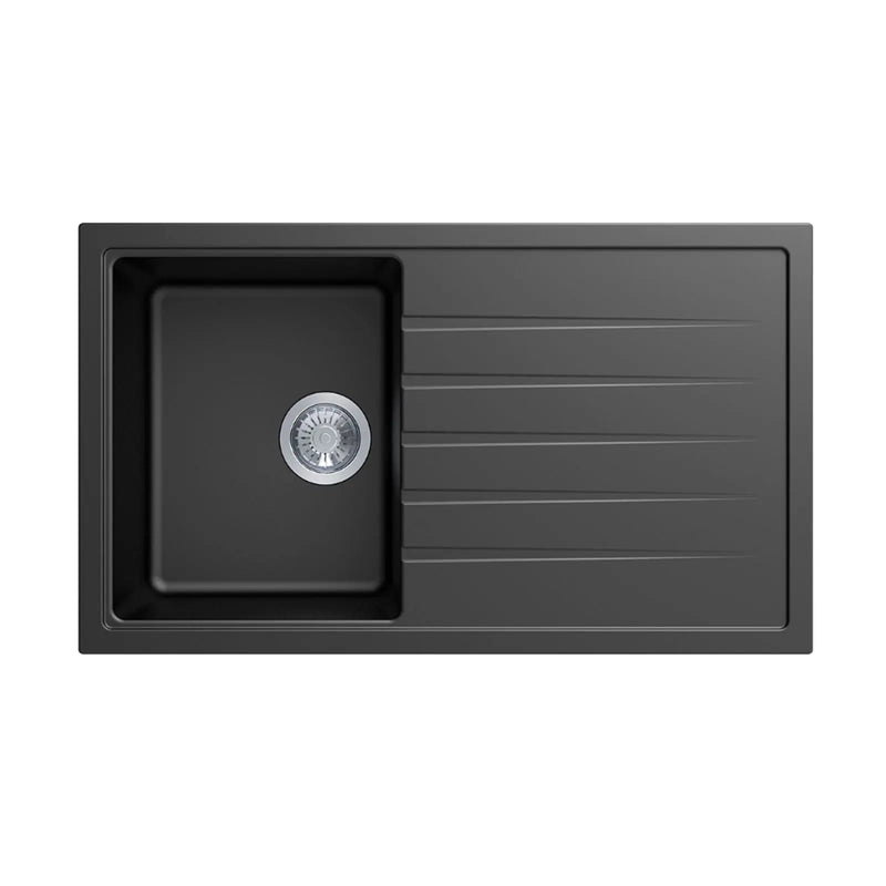 860 x 500 x 205mm Carysil Black/White/Grey Single Bowl With Drainer Board Granite Kitchen Sink Top/Flush/Under Mount FIL Kitchen Bathroom