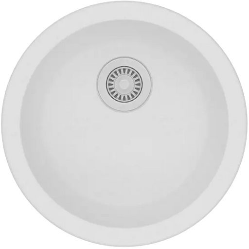 White Granite Quartz Stone Kitchen/Laundry Sink Round Single Bowl Top/Under Mount 460mm FIL Kitchen Bathroom